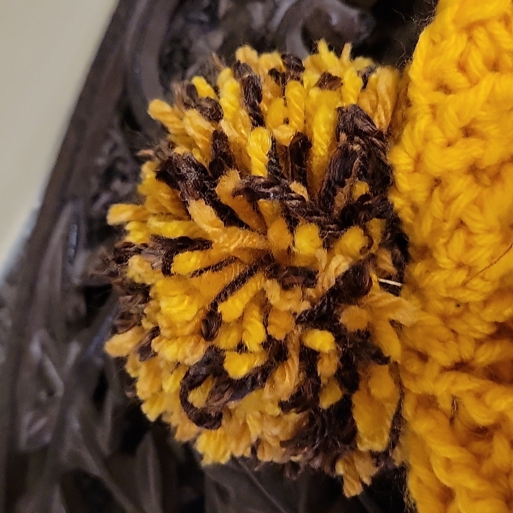 HAND CRAFTED pom-pom hat beanie HANDMADE with fleece lining at ears crochet - Picture 7 of 8
